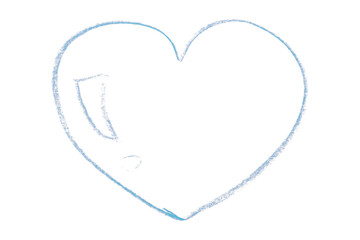Pencil drawing light blue heart isolated on transparent background.