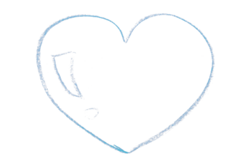 Pencil drawing light blue heart isolated on transparent background.