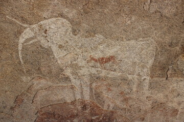 Ancient african cave painting on a rock of an elephant in Namibia