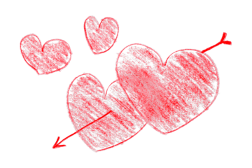 Pencil drawing red heart arrows isolated on transparent background.