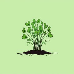 Drawing of microgreens in logo style on a green background