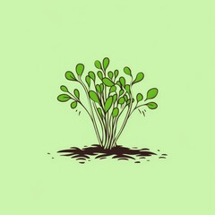 Simple drawing of microgreens in logo style on a green background