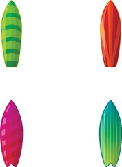 Surf board icons set cartoon vector. Water sport. Surfer equipment