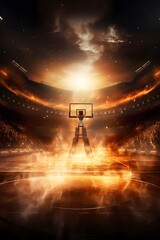 First person perspective of seeing basketball match in a luxury stadium