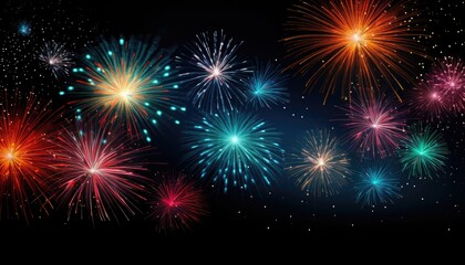 Naklejka premium multiple colors fireworks, isolated on black night sky background