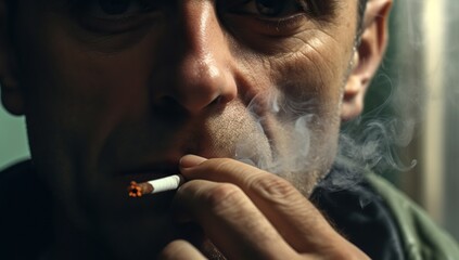 Portrait of a man smoking a cigarette. Close-up.