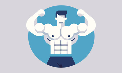 Big White Muscular Six ABs Guy, illustration or Vector Art, Minimalistic Modern Style 