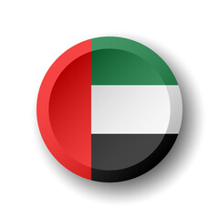 United Arab Emirates flag - 3D circle button with dropped shadow. Vector icon.