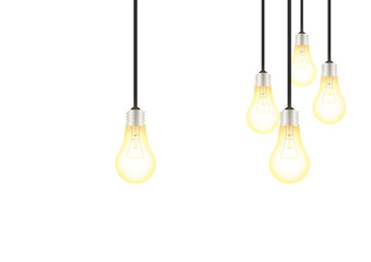Naklejka premium Light Bulbs with Glowing Lamps on White Background. Decorative Light Bulbs. Vector Illustration. 