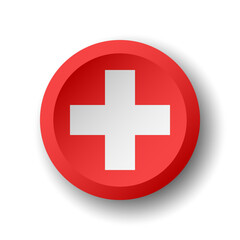 Switzerland flag - 3D circle button with dropped shadow. Vector icon.