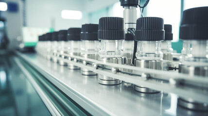 Pharmaceutical machine working pharmaceutical glass bottles production line. 

