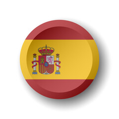 Obraz premium Spain flag - 3D circle button with dropped shadow. Vector icon.