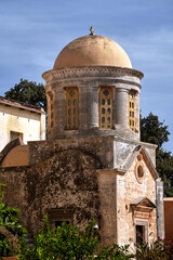 Fototapeta na wymiar domes of a historic Orthodox church in the historic monastery of Agia Triada on the island of Crete