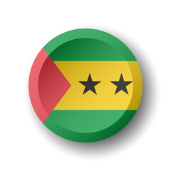 Sao Tome and Principe flag - 3D circle button with dropped shadow. Vector icon.