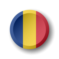 Fototapeta premium Romania flag - 3D circle button with dropped shadow. Vector icon.