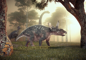 Dinosaur - Diceratops in nature.