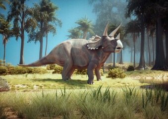 Triceratops dinosaur in nature.