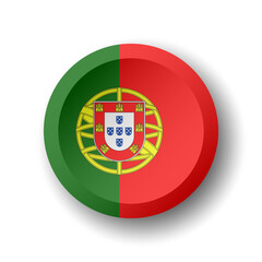 Obraz premium Portugal flag - 3D circle button with dropped shadow. Vector icon.
