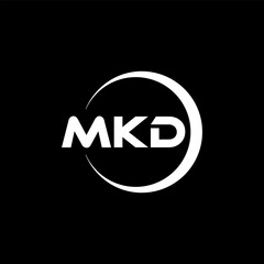 MKD letter logo design with black background in illustrator, cube logo, vector logo, modern alphabet font overlap style. calligraphy designs for logo, Poster, Invitation, etc.