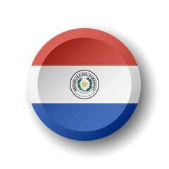 Obraz premium Paraguay flag - 3D circle button with dropped shadow. Vector icon.