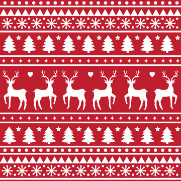 Fototapeta Seamless Scandinavian pattern for Christmas and New Year for winter hat, ugly sweater, jumper, paper or other designs.
