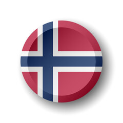 Norway flag - 3D circle button with dropped shadow. Vector icon.