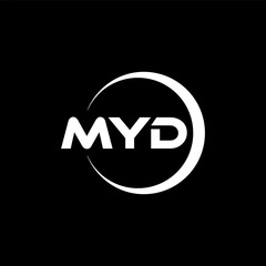 MYD letter logo design with black background in illustrator, cube logo, vector logo, modern alphabet font overlap style. calligraphy designs for logo, Poster, Invitation, etc. - obrazy, fototapety, plakaty