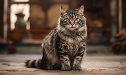 Portrait of a beautiful cat, siberian breed of cat