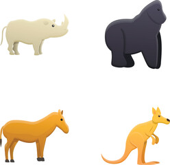 Zoo icons set cartoon vector. Mammal wildlife fauna