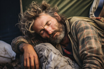 Obraz premium Generative AI picture of desperate homeless person man woman child poor helpless in the street