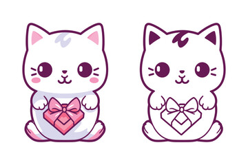 Valentine's Day Kawaii cat icon vector. Cat icon. Valentine's Day. Kawaii cat icon