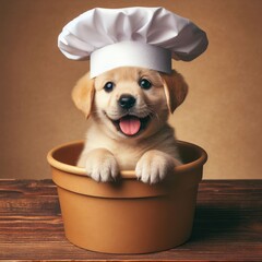 dog chef on a kitchen  with hat