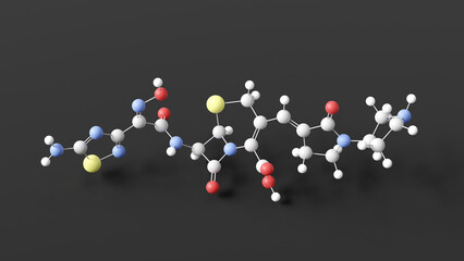 ceftobiprole molecular structure, cephalosporin, ball and stick 3d model, structural chemical formula with colored atoms