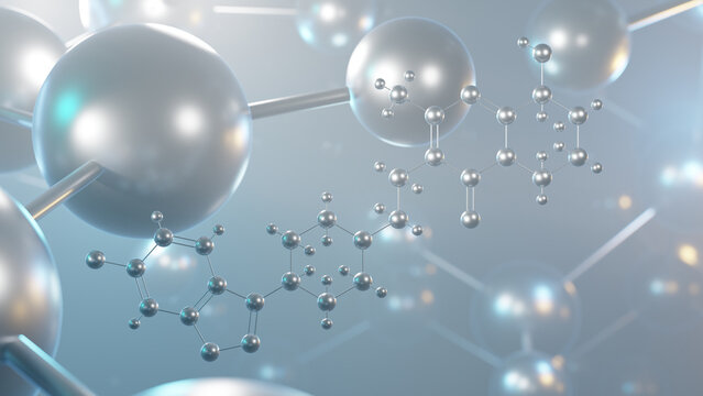paliperidone molecular structure, 3d model molecule, atypical antipsychotic, structural chemical formula view from a microscope