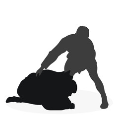 Image of silhouettes sambo athletes in sambo wrestling, combat sambo, duel, fight, fistfight, struggle, tussle, brawl, jiu jitsu. Martial art, sportsmanship