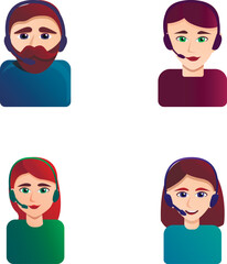 Online consultation icons set cartoon vector. Hotline operator advises customer. Customer service, call center, hotline