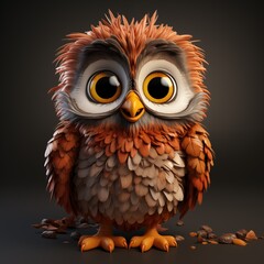Fototapeta premium 3d rendering of a cute cartoon owl with big eyes on a dark background