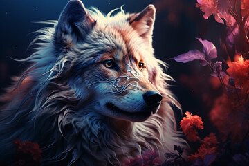 Fototapeta premium An abstract wolf design infused with whimsical elements, conveying the wisdom and intuition associated with these wild canines.