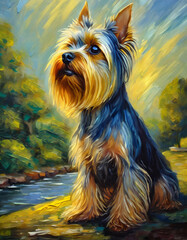 yorkshire terrier sitting on the grass