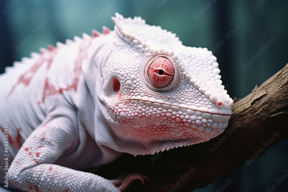 Poster a fascinating shot of an albino chameleon showcasing its ability to blend into its surroundings desp