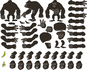 Vector cartoon style gorilla character for animation. Different emotions, gestures and poses. Isolated vector illustration. © Samad