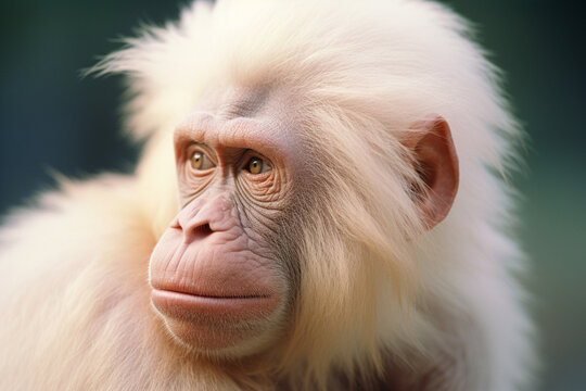 A thought-provoking photograph of an albino orangutan, its introspective gaze emphasizing the emotional depth of these primates.