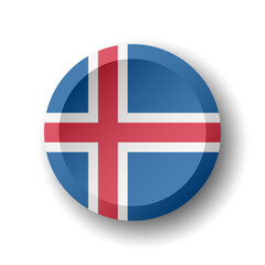 Iceland flag - 3D circle button with dropped shadow. Vector icon.