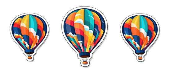 Set of colorful hot air balloons, isolated on transparent background. stickers cartoon illustration style