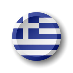Greece flag - 3D circle button with dropped shadow. Vector icon.