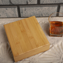 Stainless Steel Whiskey Stone Set in Bamboo Box, Whiskey Stone Set, Gift for Whiskey Lover, concept shot, top view, whiskey stones