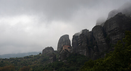 Monasteries at meteora kalampaka build on top of sandstone ridge.