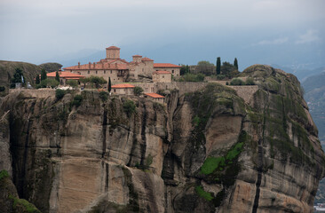 Fototapeta na wymiar Monasteries at meteora kalampaka on top of sandstone ridge. Holy Monastery saint. Stephen, kalabaka Greece
