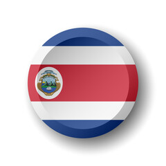 Costa Rica flag - 3D circle button with dropped shadow. Vector icon.