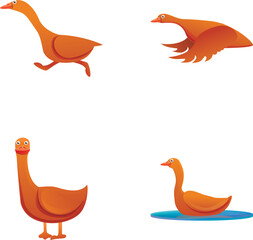 Geese icons set cartoon vector. Domestic waterfowl. Farm poultry, livestock